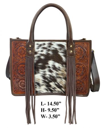 Klassy Cowgirl Hair on Cowhide leather Tote Bag with Fringe #3